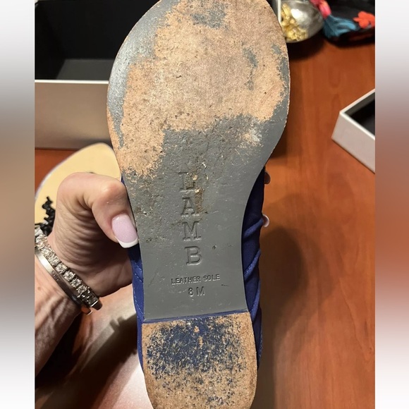 Lamb Sandals Blue Black Flat Size 8 Preowned zipper gladiator - Picture 5 of 5